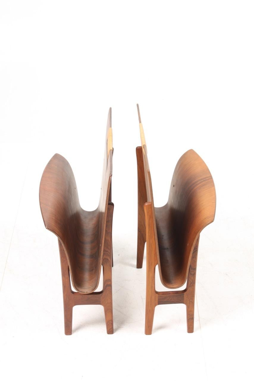 Scandinavian Modern Pair of Magazine Stands in Rosewood and Cane by Aksel Larsen & Bender Madsen
