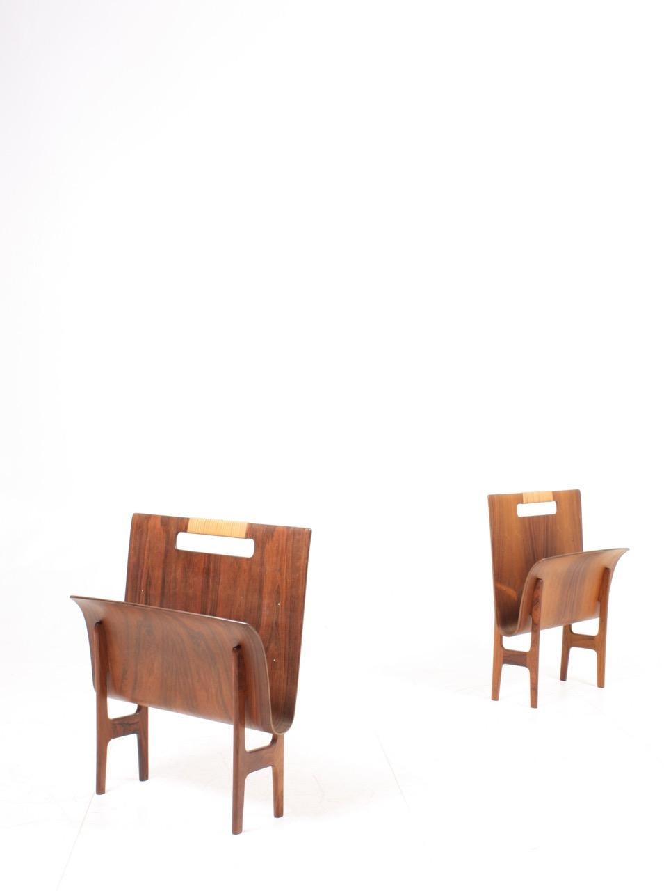 Danish Pair of Magazine Stands in Rosewood and Cane by Aksel Larsen & Bender Madsen