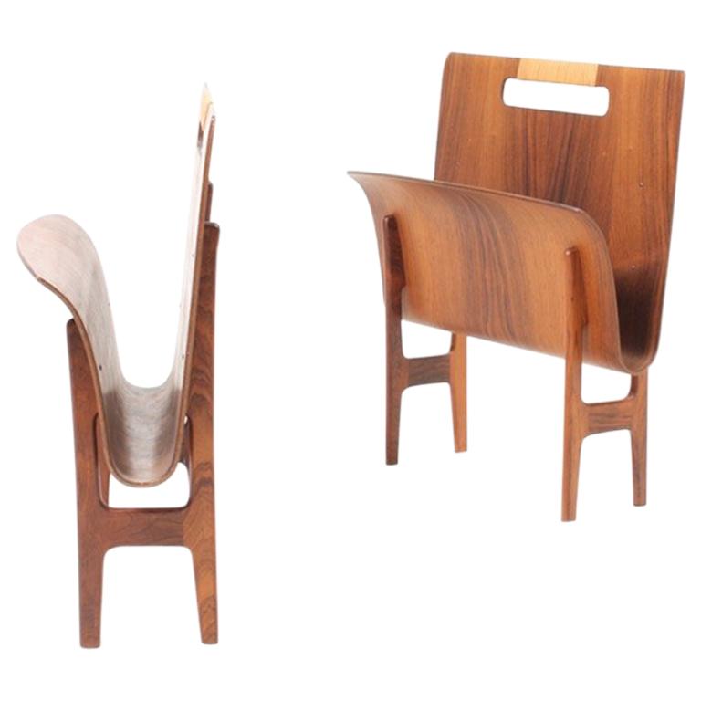 Pair of Magazine Stands in Rosewood and Cane by Aksel Larsen & Bender Madsen