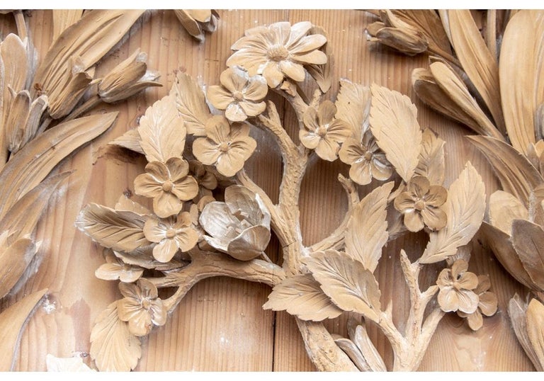 Plaque Décorative En Bois Sculpté Main - Motif Floral - Antiquité Inde 1900-1940
