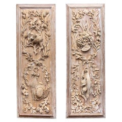 Pair of Magnificent Antique French Carved Wood Panels Depicting the Four Seasons