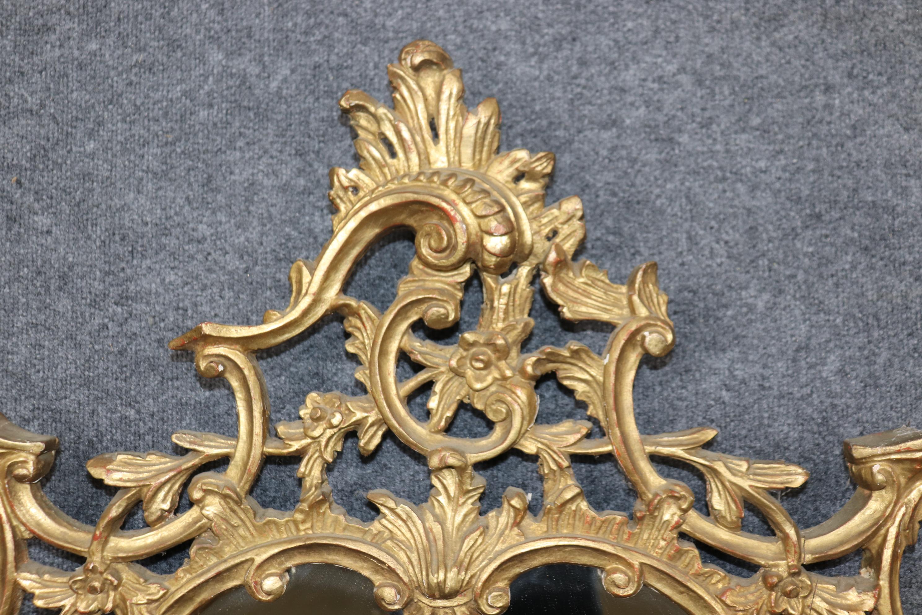 Pair of Magnificent Carved Italian Rococo Giltwood Louis XV Style Mirrors  In Good Condition For Sale In Swedesboro, NJ
