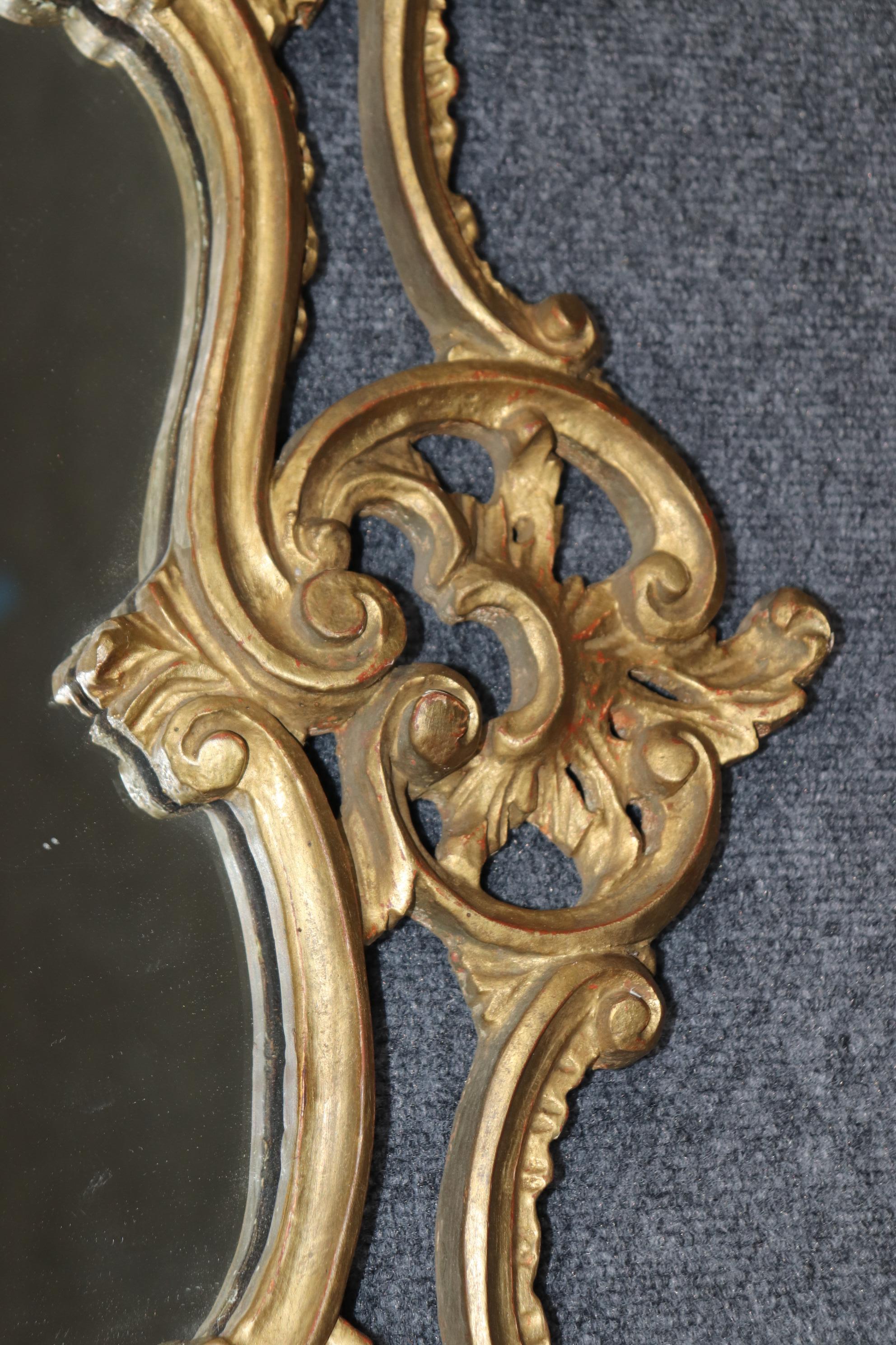 Walnut Pair of Magnificent Carved Italian Rococo Giltwood Louis XV Style Mirrors  For Sale