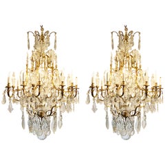 Pair of Magnificent Continental Ormolu and Polished Baccarat Crystal Chandeliers