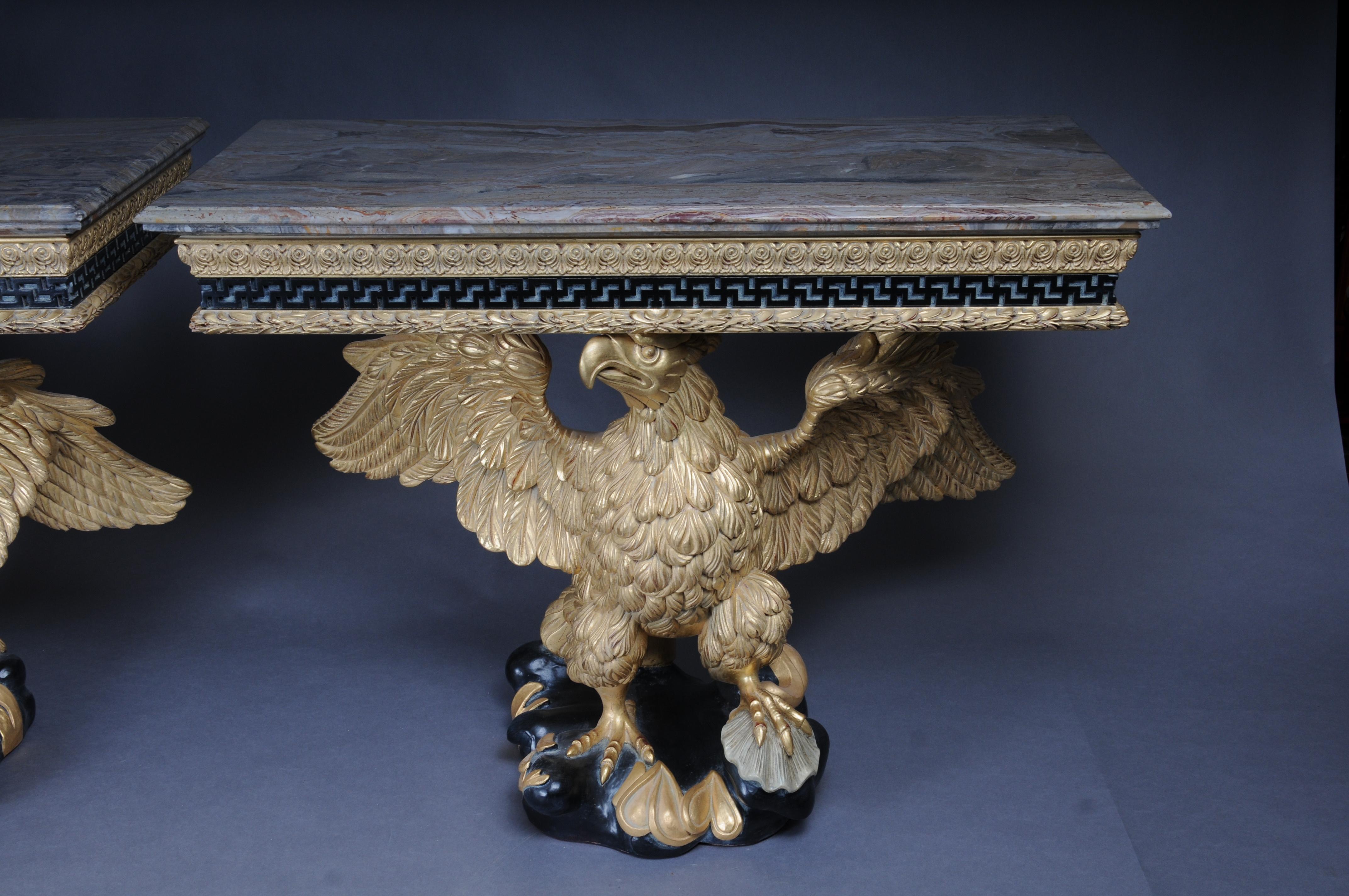 Marble Pair of Magnificent Eagle Consoles Designed by William Kent For Sale