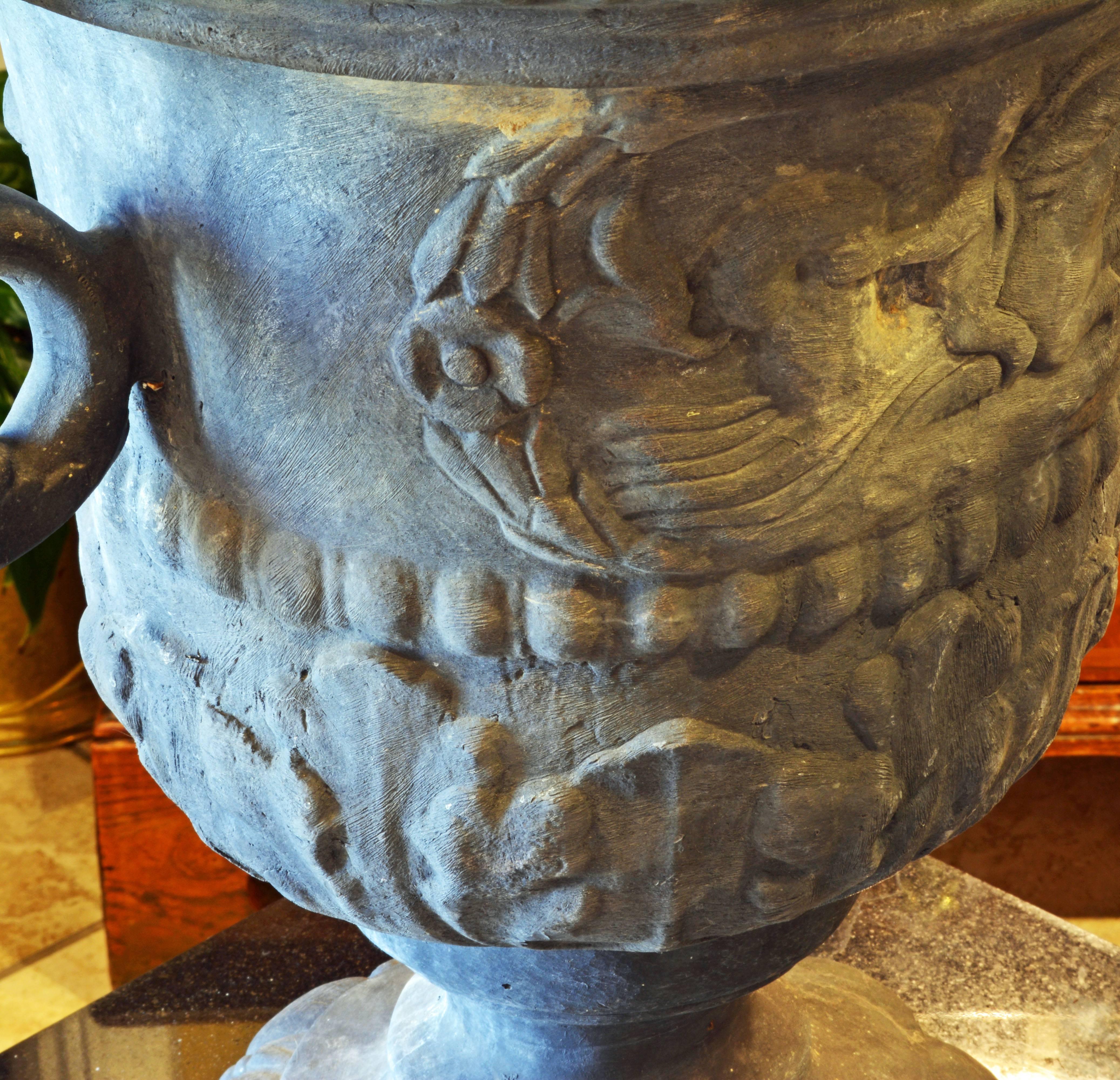 Pair of Magnificent English Late Georgian Serpent Handled Lead Urns or Planters 5