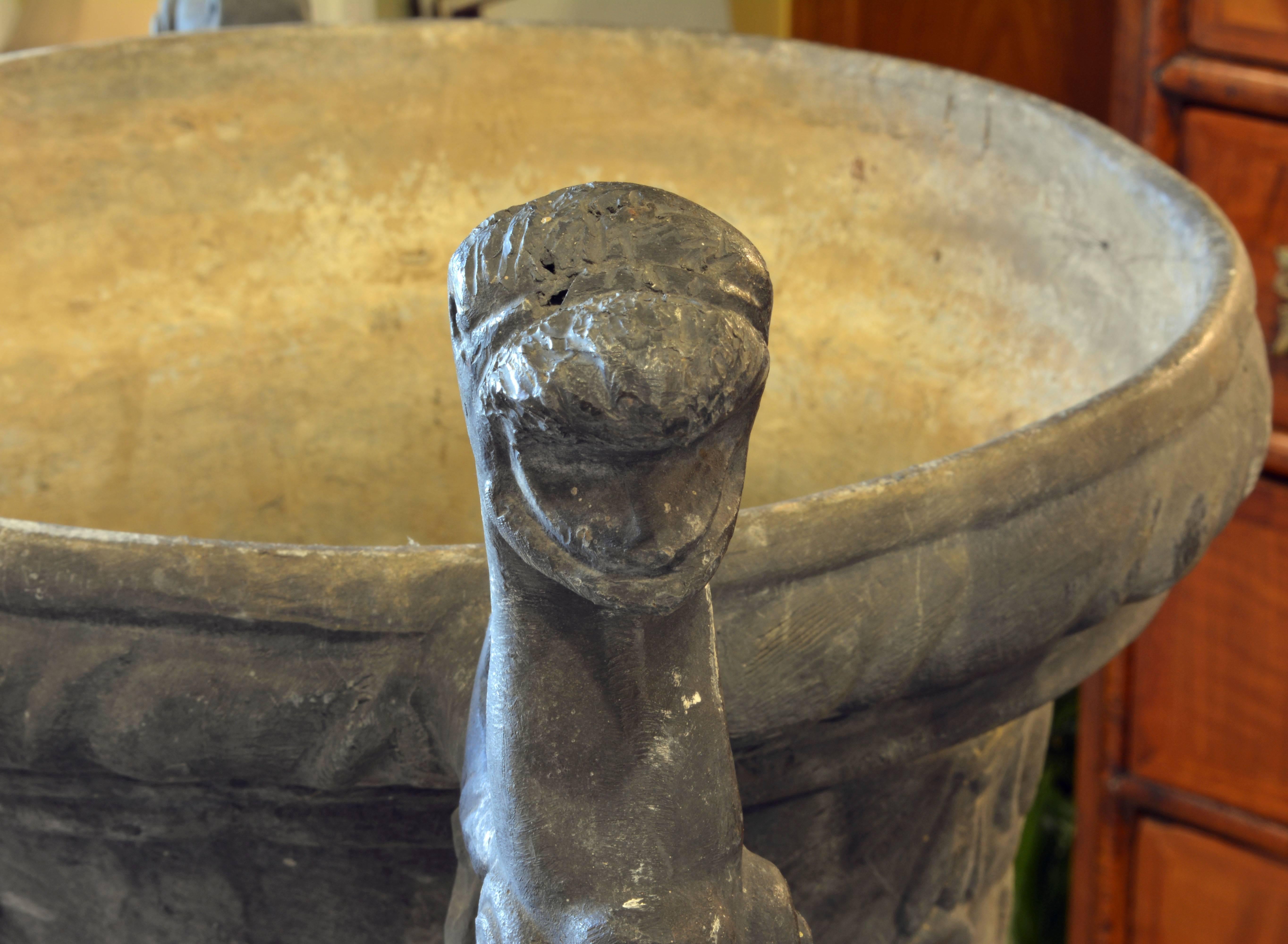 Pair of Magnificent English Late Georgian Serpent Handled Lead Urns or Planters 3