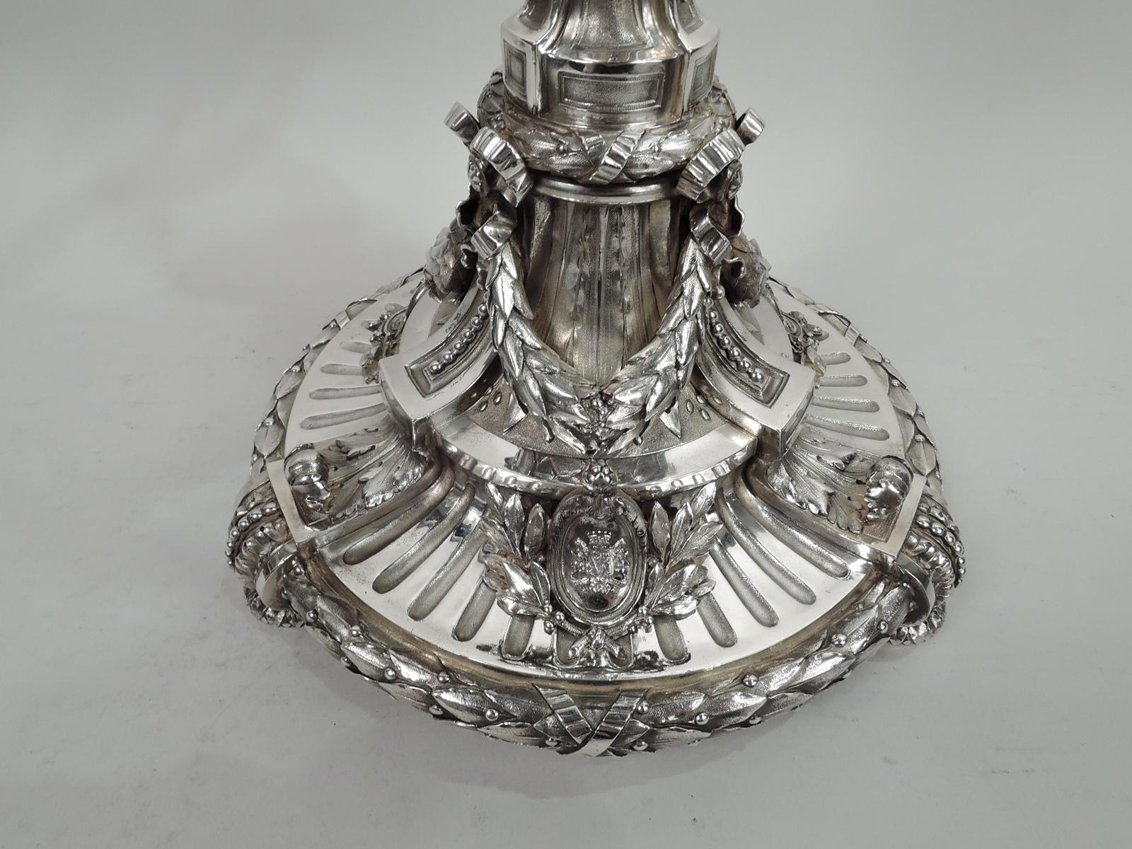 Pair of Magnificent French Neoclassical Silver 7-Light Candelabra For Sale 6