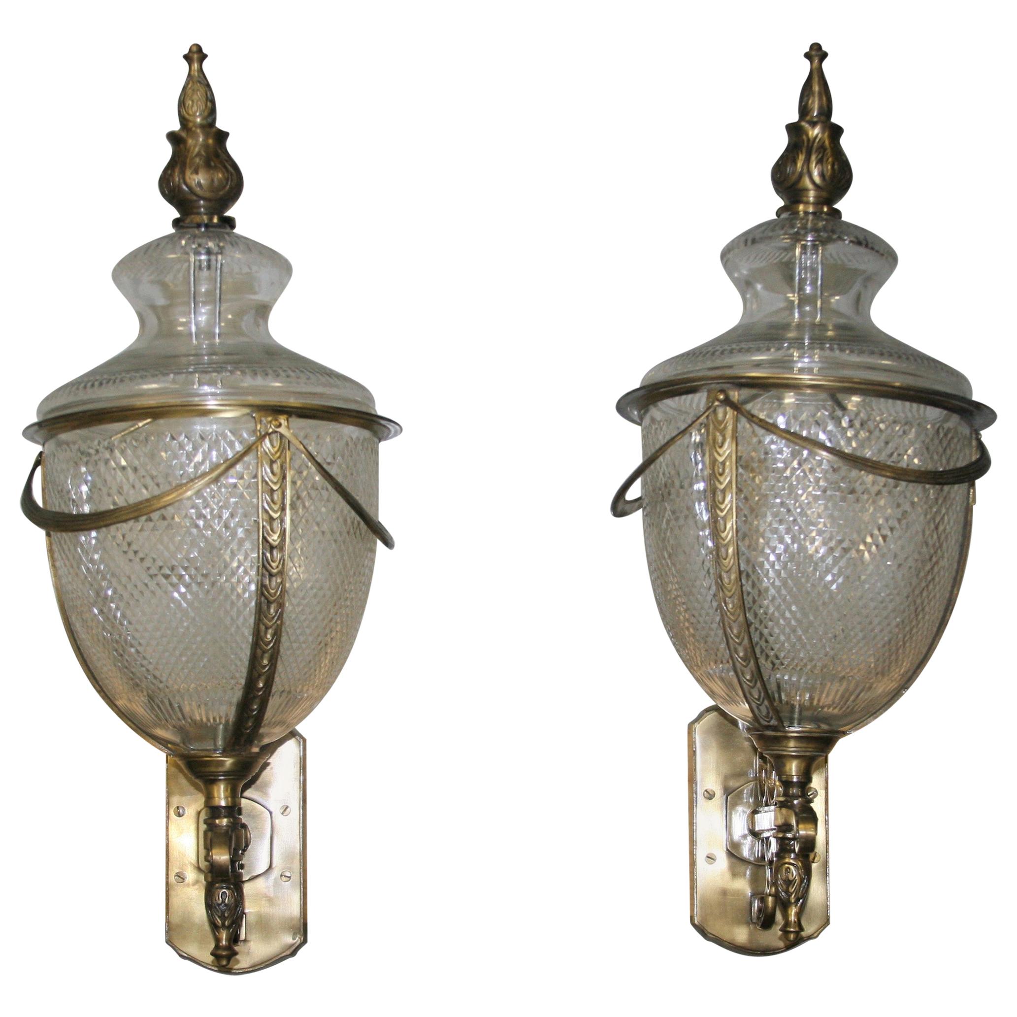 Pair of Magnificent Handcut Crystal Glass and Solid Brass Wall Sconce