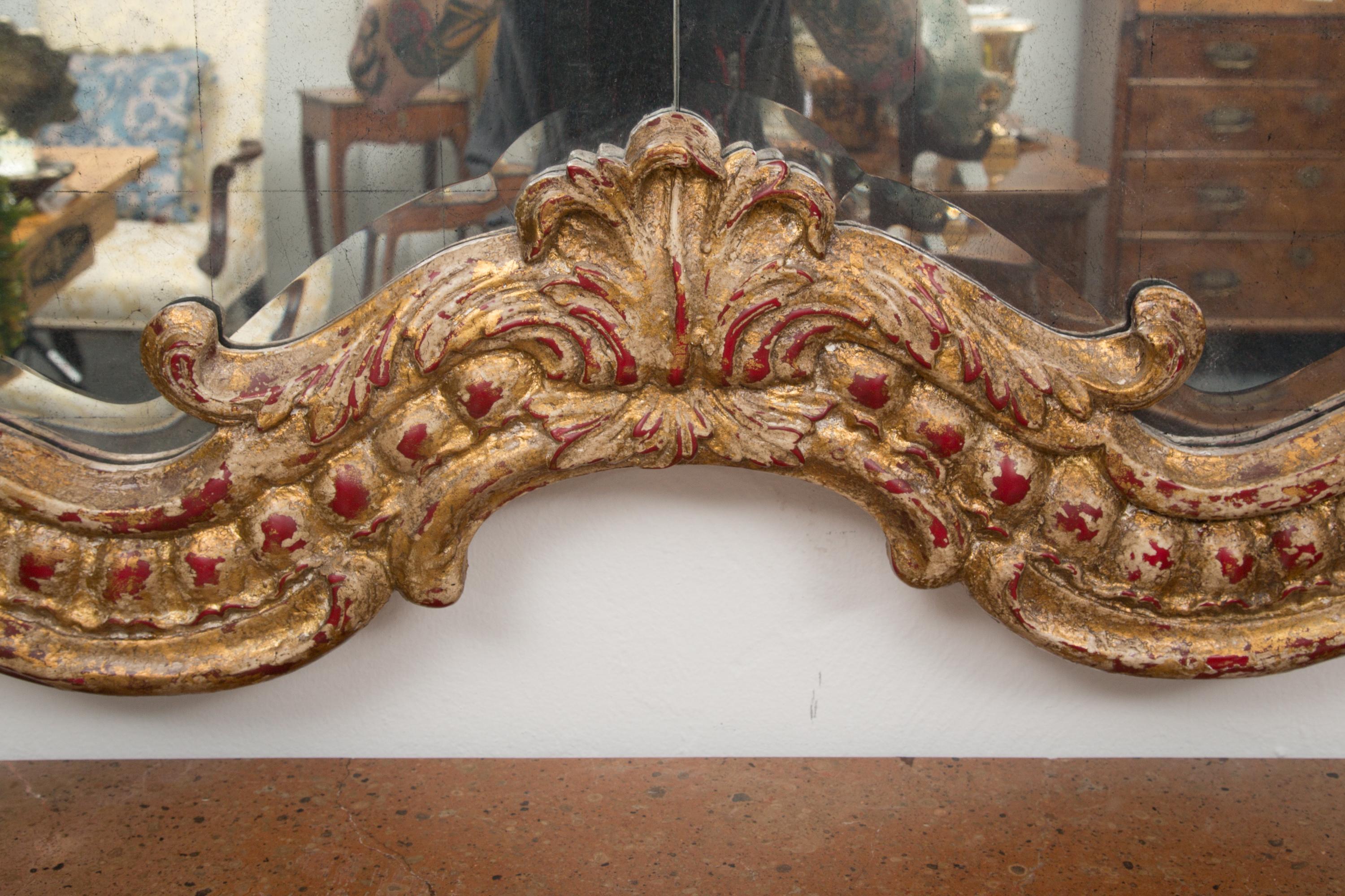 Magnificent Large Italian Giltwood Mirror  In Good Condition For Sale In WEST PALM BEACH, FL