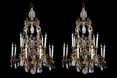 Pair of Magnificent Large French Bagues Louis XVI Style Rock Crystal Chandeliers