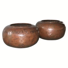Pair of Magnificent Late 19th Century Hand-Hammered Copper Alloy Vessels