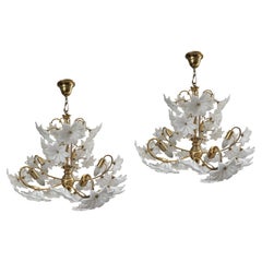 Vintage Daisies in the Sky, Pair of Magnificent Murano White Flowers Chandelier, 1980