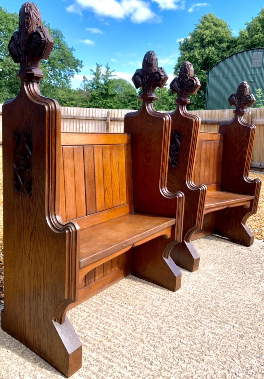 This magnificent pair of 19th century oak choir stalls, dated 1870, were part of the furnishings in the private chapel on the Sandeman Estate in Lancaster, known as Kings Lee Chapel.
Manufactured by Gillows.
The choir stalls were purchased from the