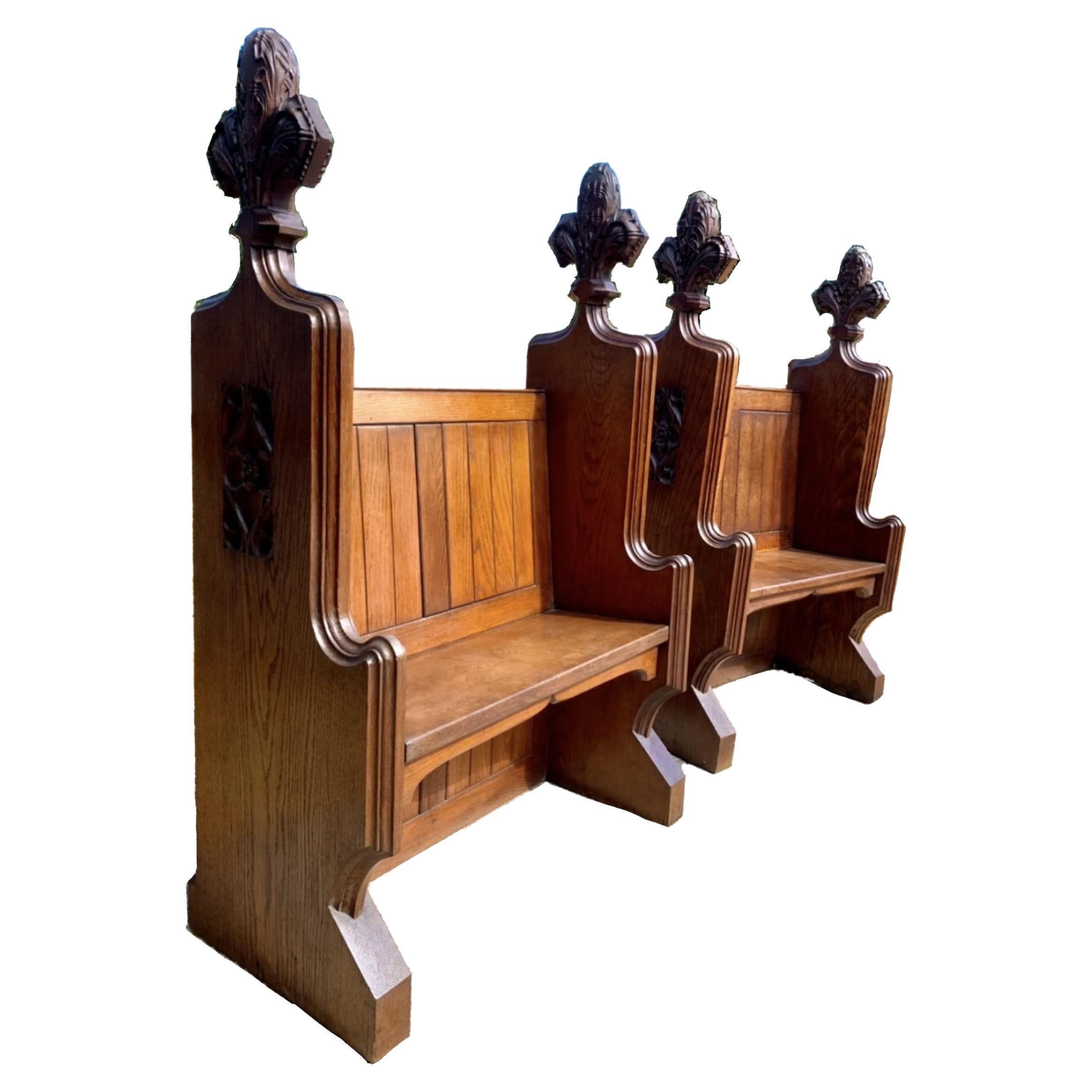 Pair of Magnificent Oak Gothic Style Choir Stalls For Sale