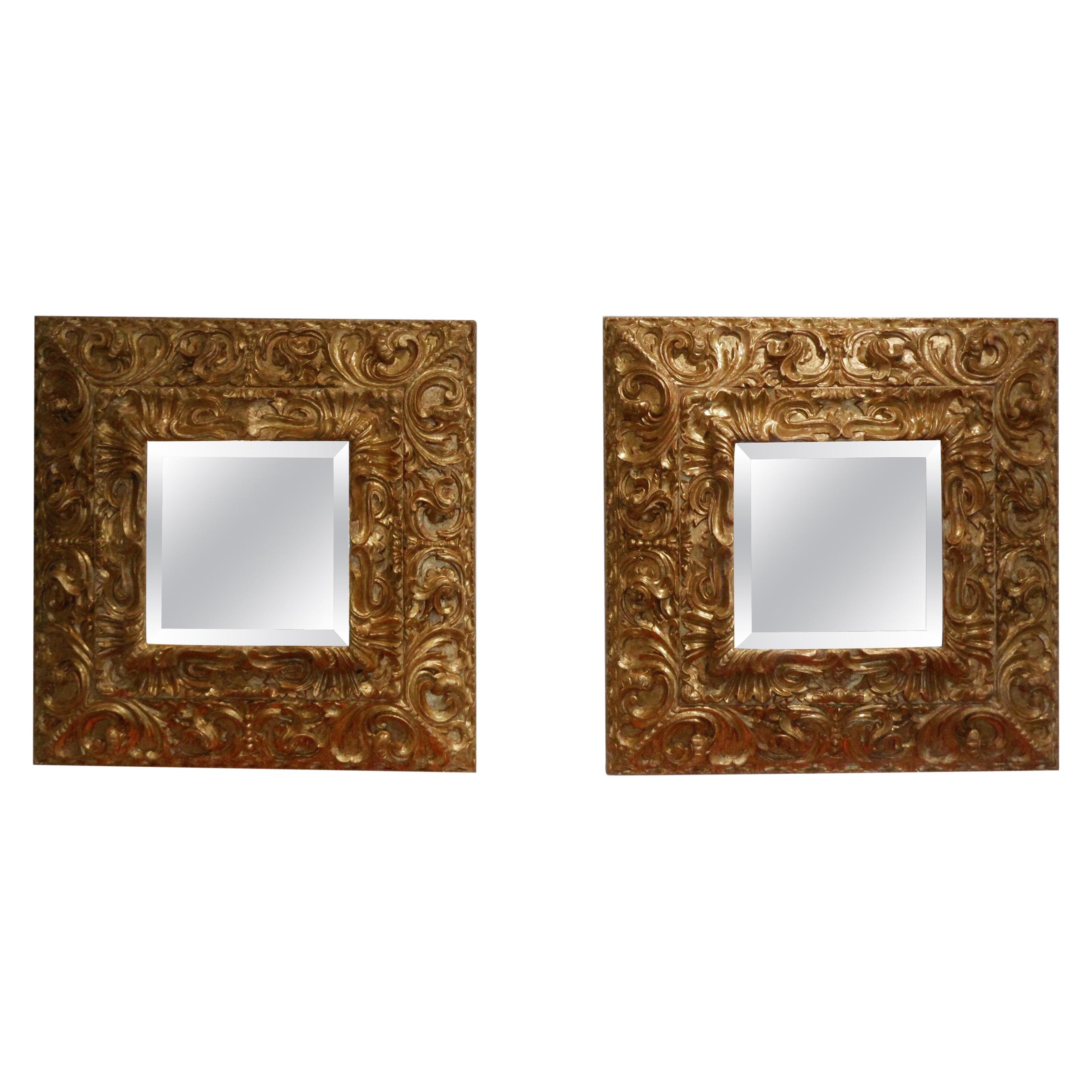 Pair of Magnificent Spanish Baroque Giltwood Mirrors For Sale