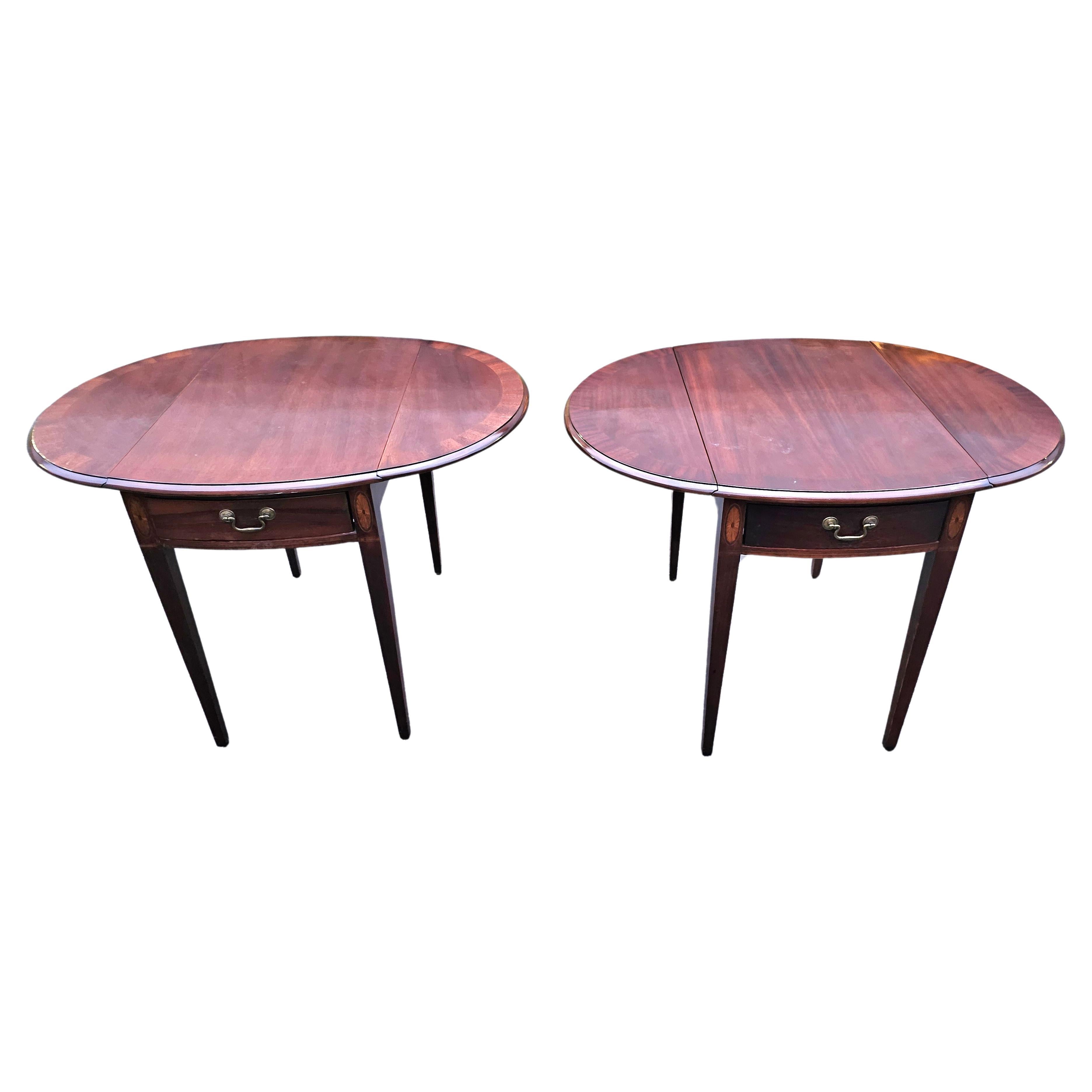 American Pair of Magogany Banded and Satinwood Inlaid Pembroke Drop-Leaf Side Tables