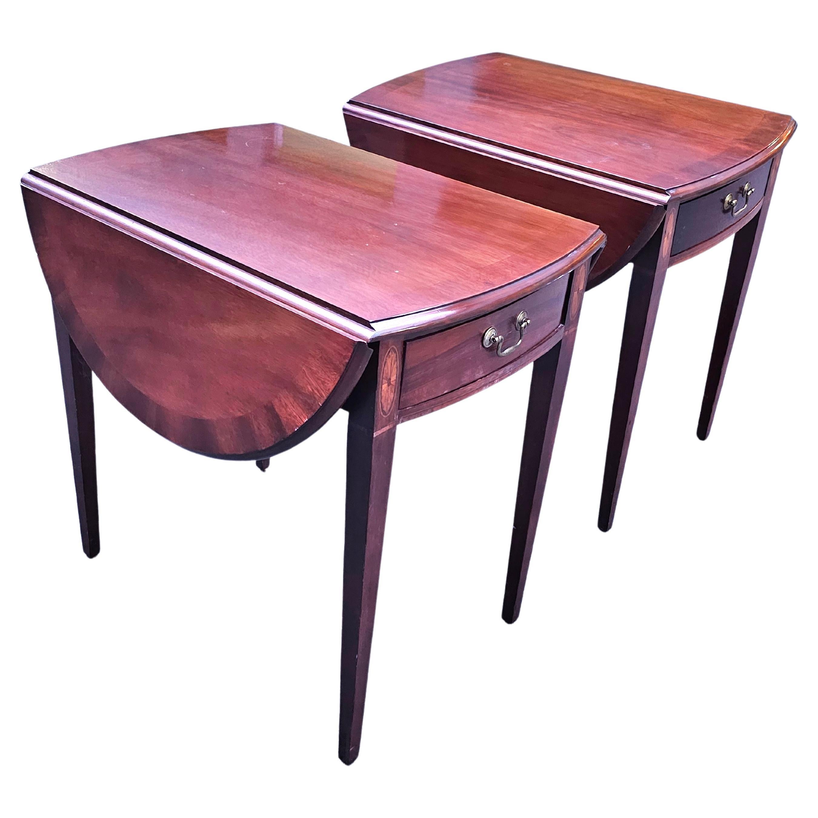Pair of Magogany Banded and Satinwood Inlaid Pembroke Drop-Leaf Side Tables