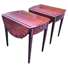 Antique Pair of Magogany Banded and Satinwood Inlaid Pembroke Drop-Leaf Side Tables