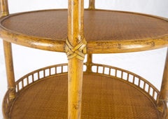 Pair of Maguire Round Reed & Cane Three Tier Gallery Top Serving Tables Stands