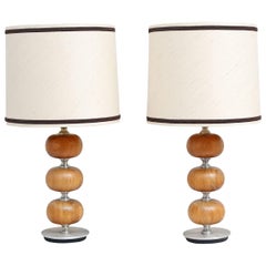 Paire de lampes de table en acajou des années 1970 par Henrik Blomqvist pour Tranås Stilarmatur