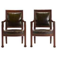 Pair of Mahogany 19th Century French Leather Chairs