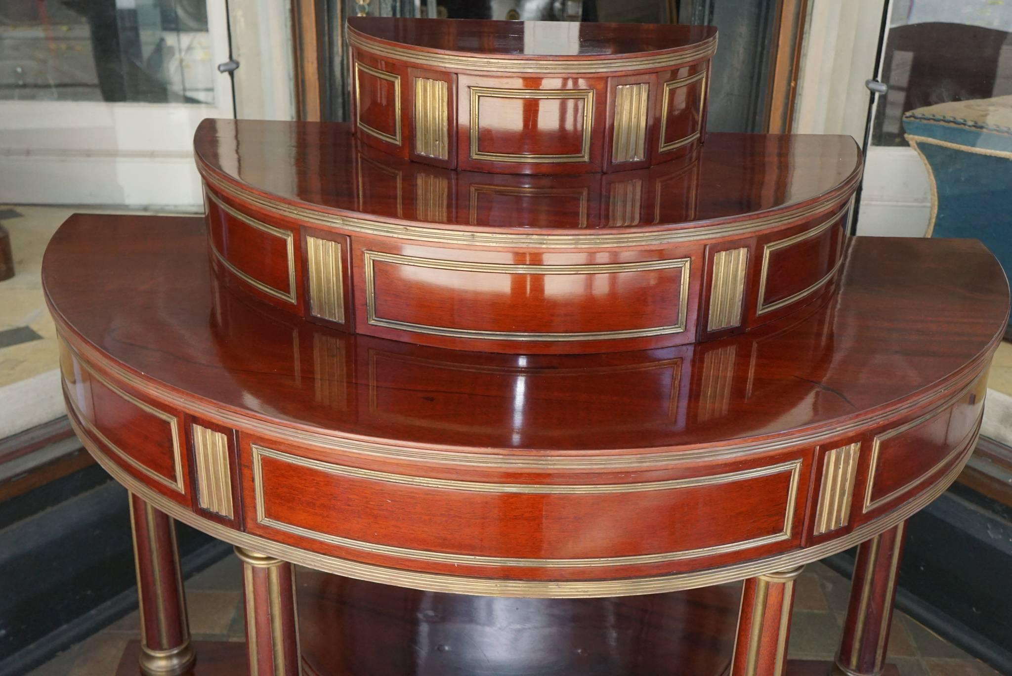 Neoclassical Pair of Mahogany and Brass Inlaid Russian Console Tables For Sale