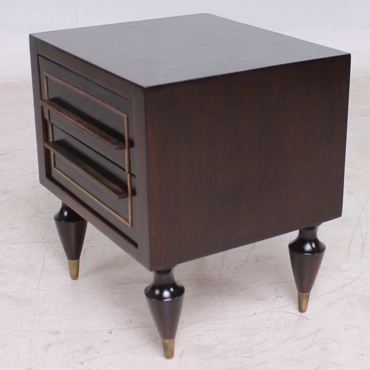 Mid-Century Modern Fine Mexican Modernism Mahogany & Brass Nightstands Exceptional Legs by Escudero