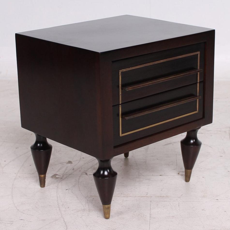 Fine Mexican Modernism Mahogany & Brass Nightstands Exceptional Legs by Escudero 4