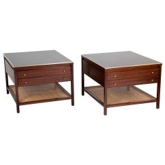 Pair of Mahogany and Brass Side Tables Designed by Paul McCobb