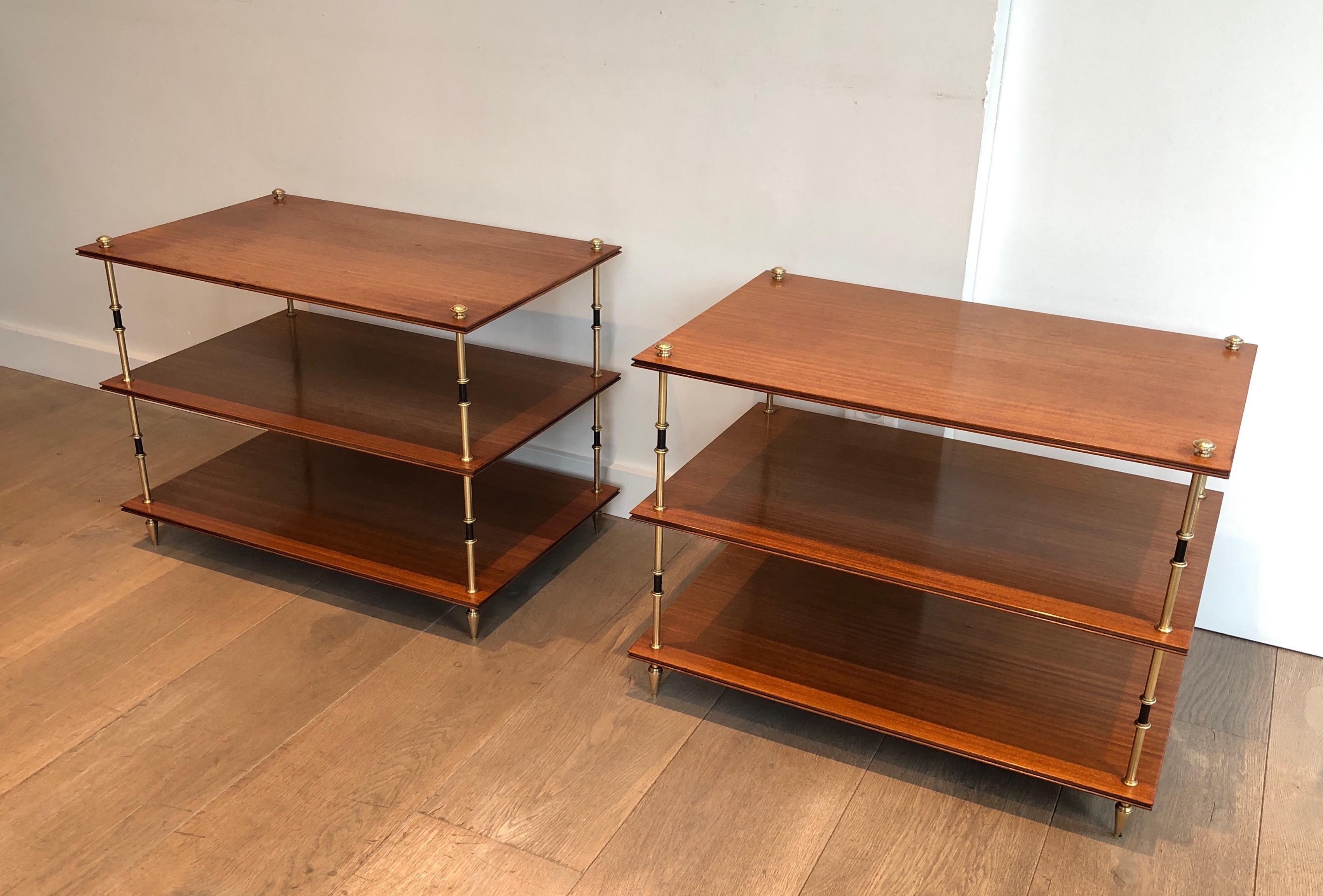 Pair of mahogany and brass three tiers console or side tables by Maison Jansen For Sale 5