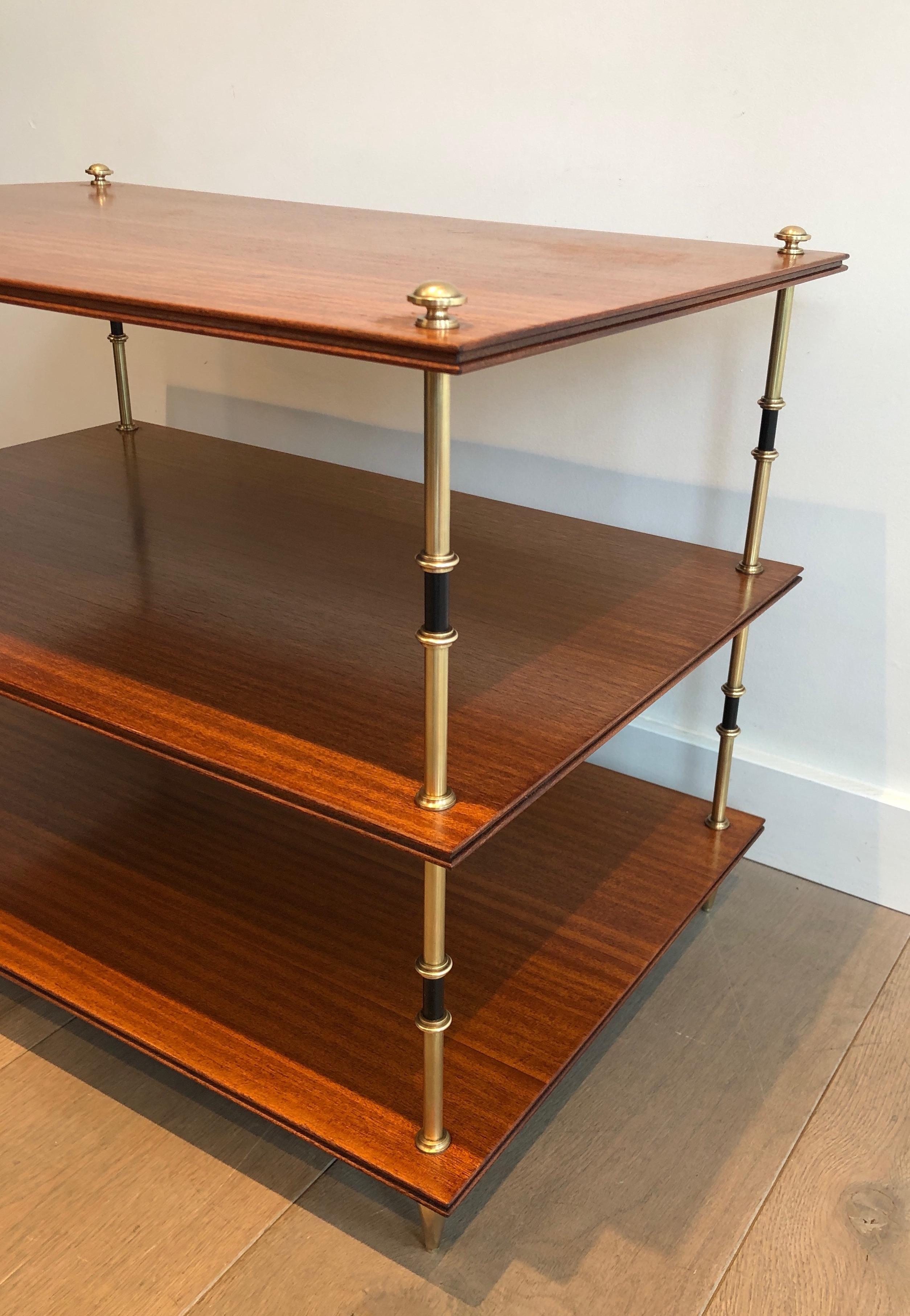 Pair of mahogany and brass three tiers console or side tables by Maison Jansen For Sale 6