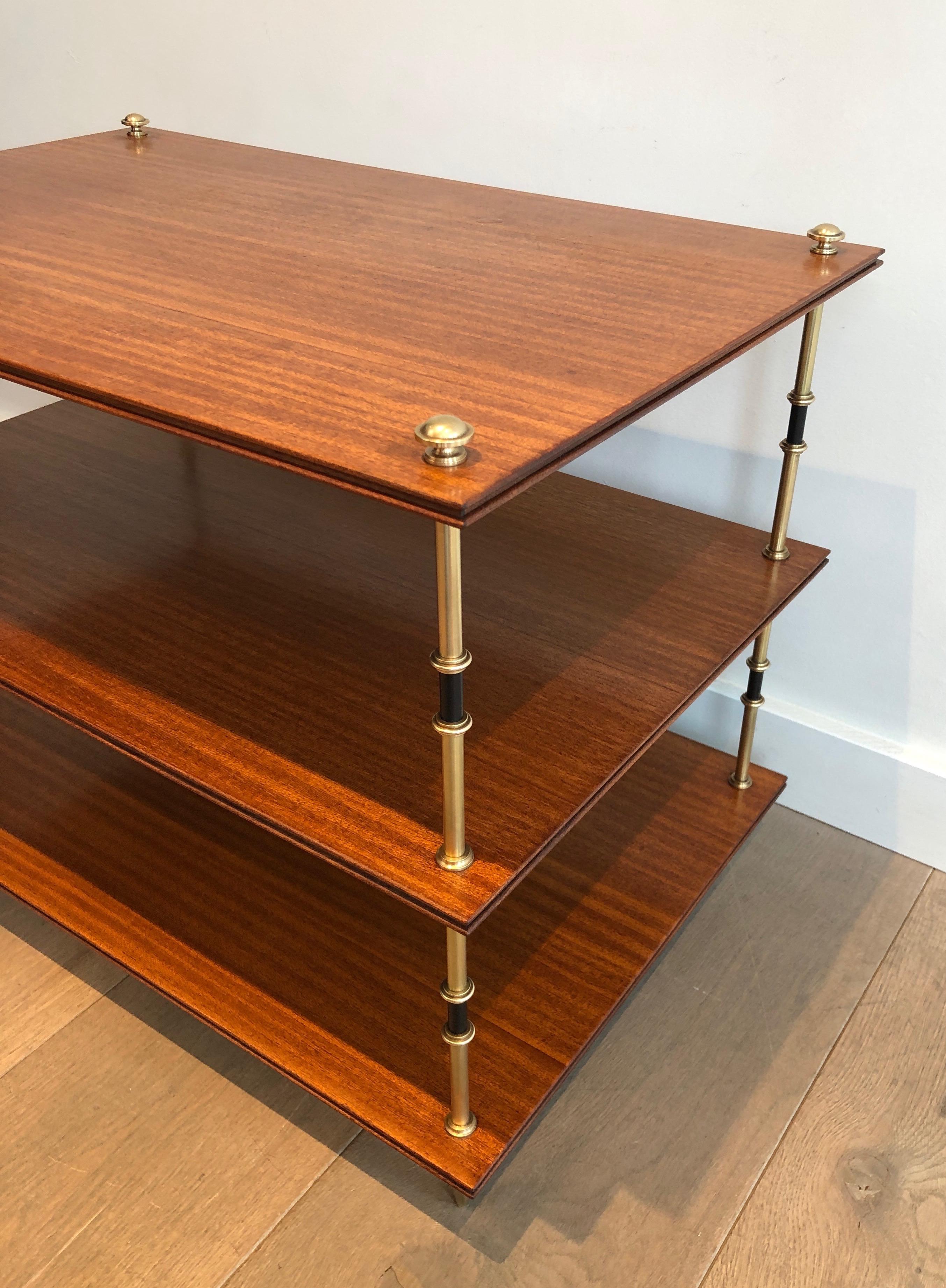 Pair of mahogany and brass three tiers console or side tables by Maison Jansen For Sale 7