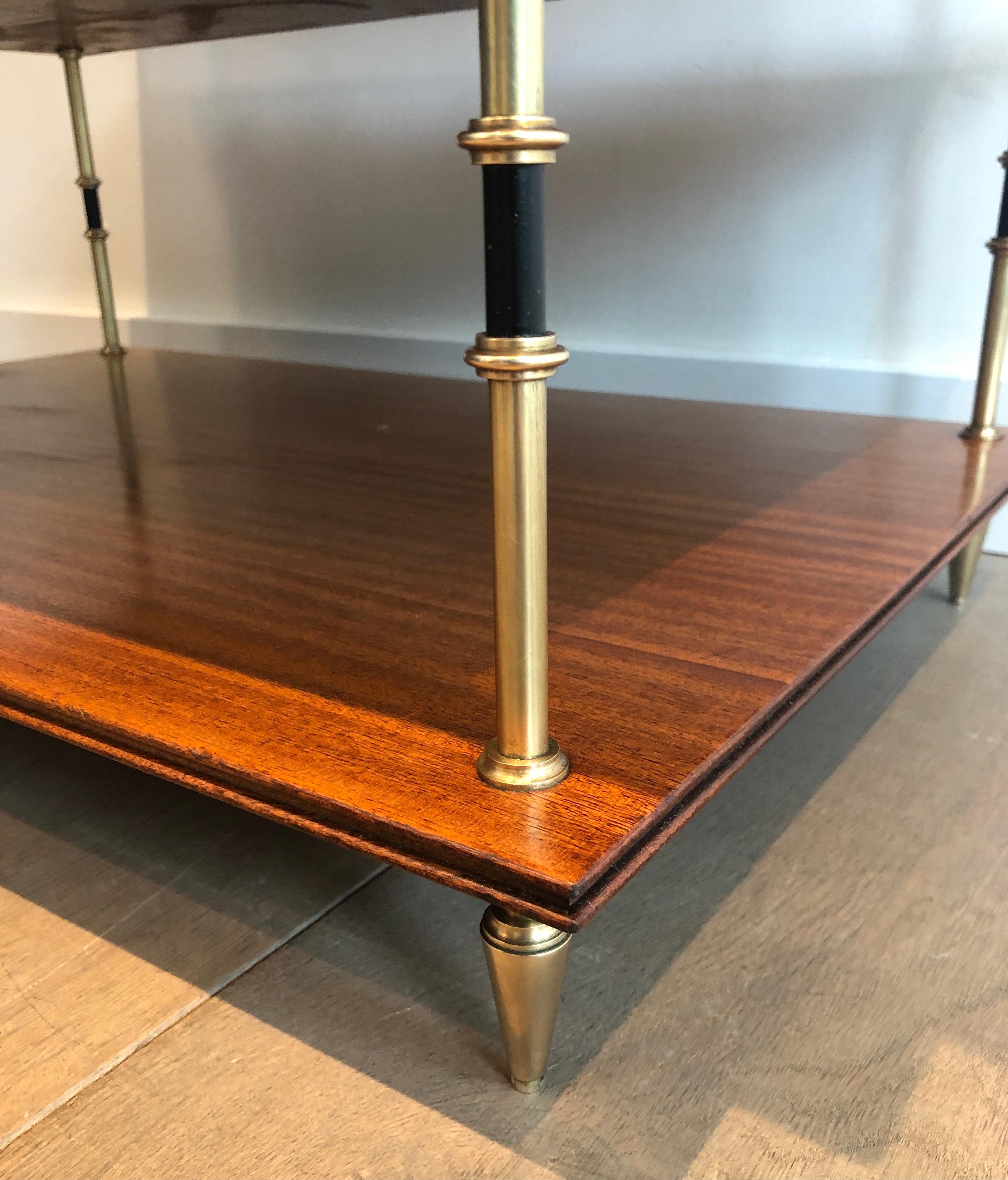 Pair of mahogany and brass three tiers console or side tables by Maison Jansen For Sale 11
