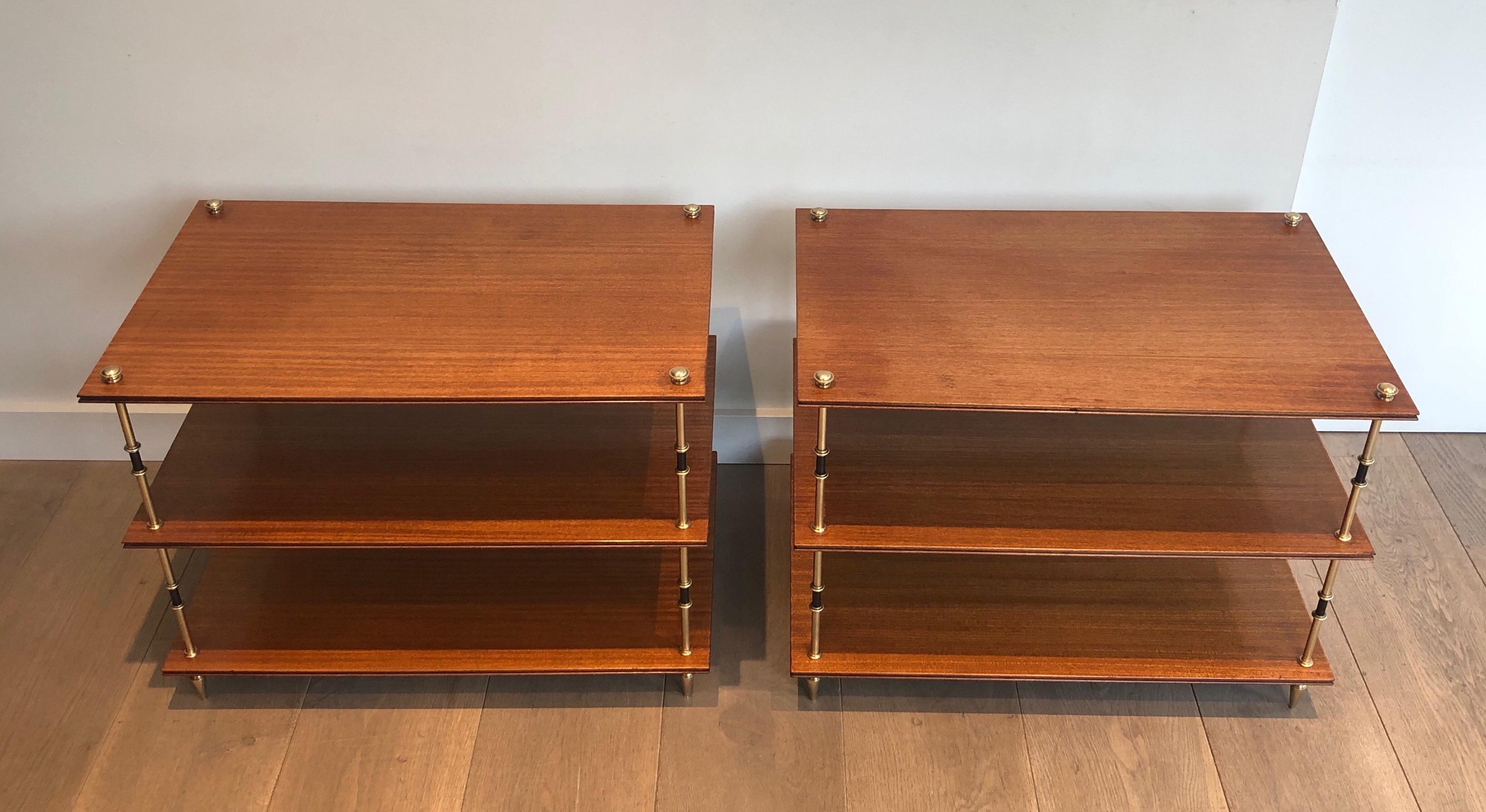 Pair of mahogany and brass three tiers console or side tables by Maison Jansen For Sale 12