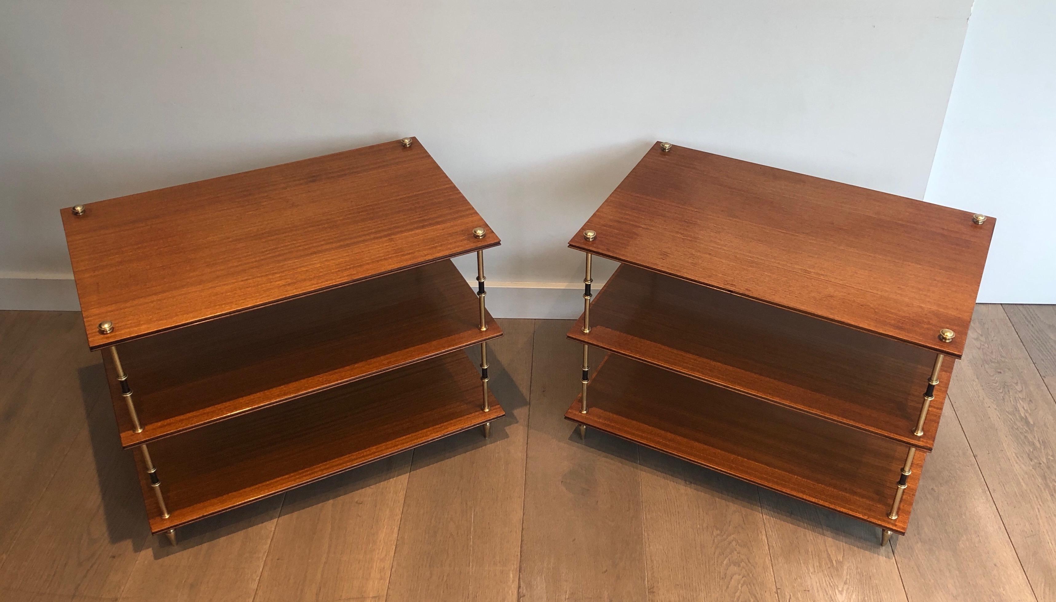 Pair of mahogany and brass three tiers console or side tables by Maison Jansen For Sale 13