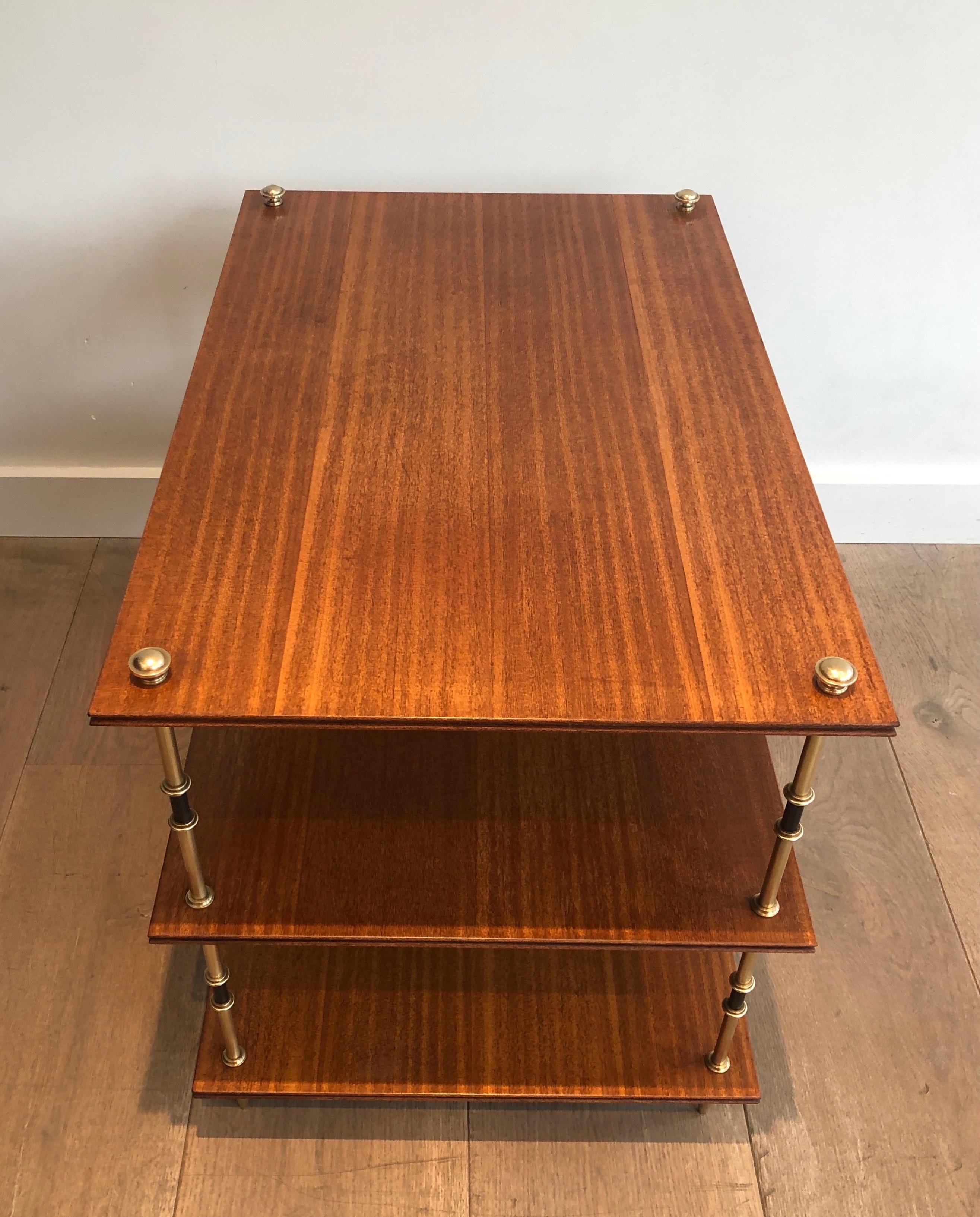 Mid-20th Century Pair of mahogany and brass three tiers console or side tables by Maison Jansen For Sale