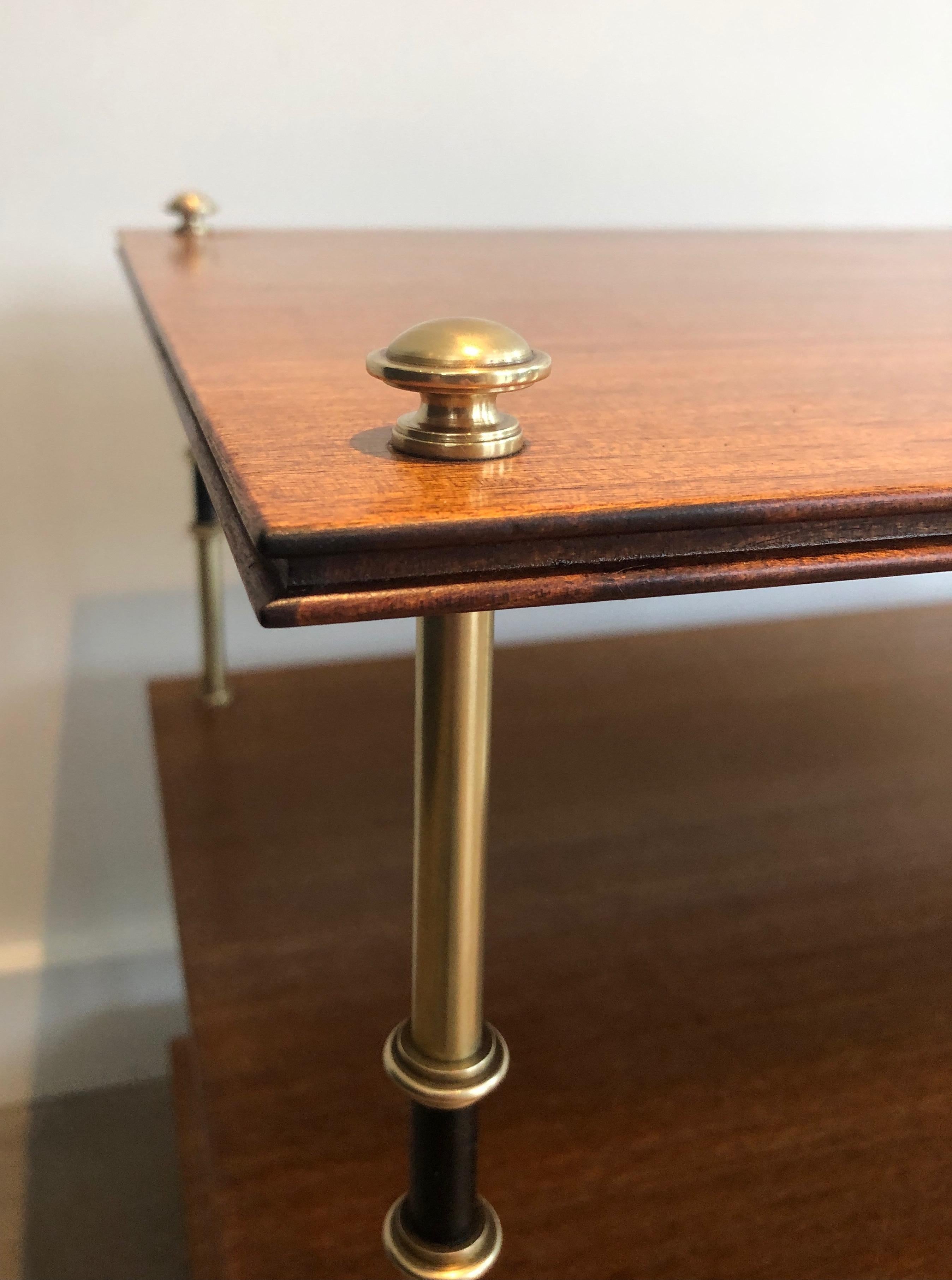 Pair of mahogany and brass three tiers console or side tables by Maison Jansen For Sale 1