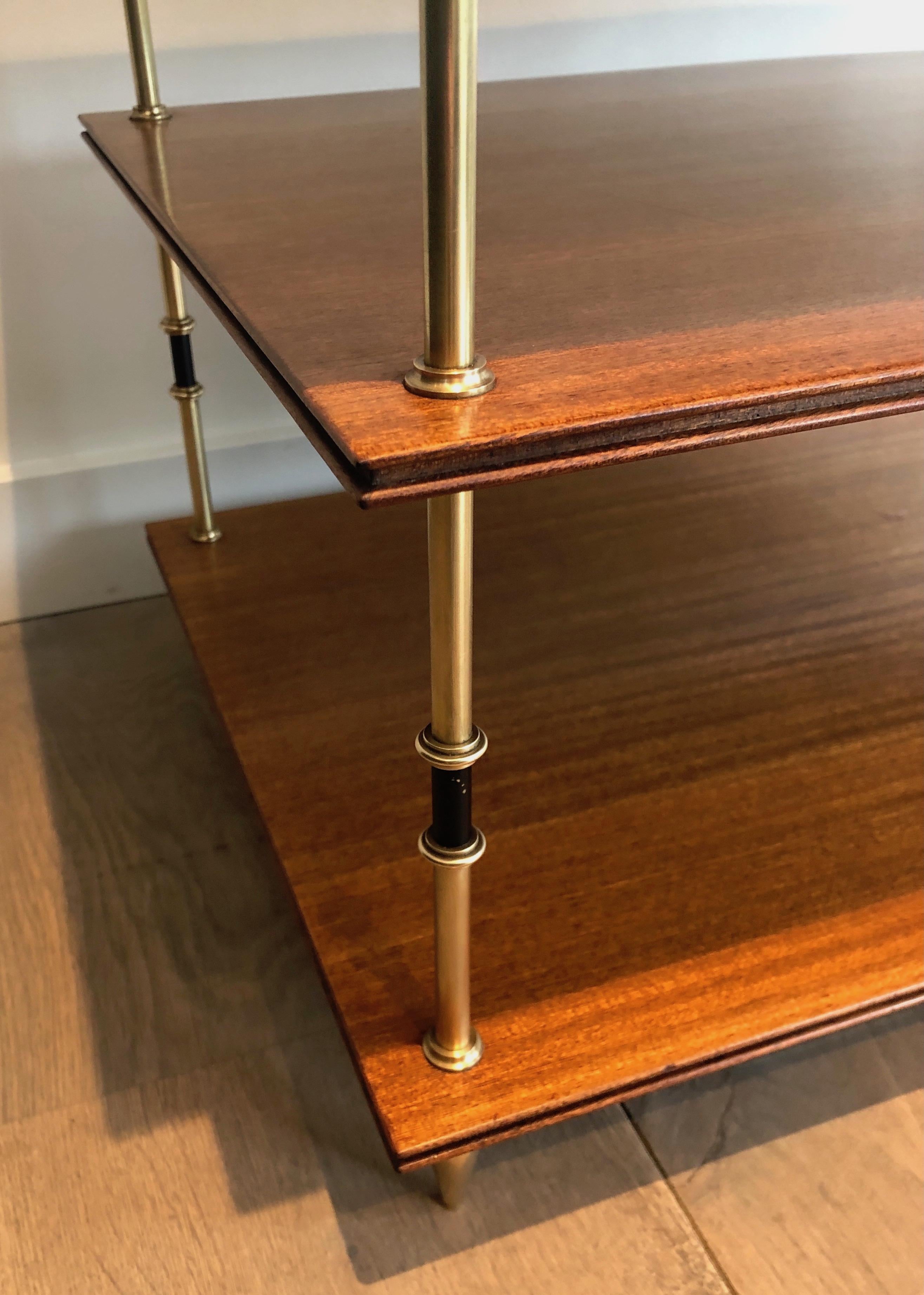 Pair of mahogany and brass three tiers console or side tables by Maison Jansen For Sale 2