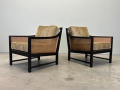 Pair of Mahogany and Cane Lounge Chairs by Edward Wormley for Dunbar