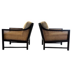 Pair of Mahogany and Cane Lounge Chairs by Edward Wormley for Dunbar