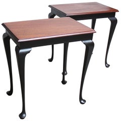 Pair of Mahogany and Ebonized Walnut Chippendale-Style Tall End Tables