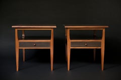 Pair of Mahogany and Fumed Oak Side Tables/Nightstands with Drawer & Shelf