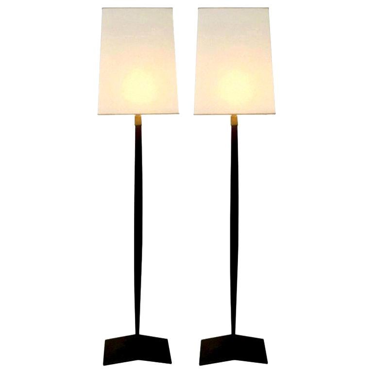Pair of Mahogany and Gilt Bronze Floor Lamps