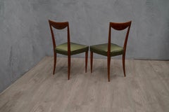 Pair of Mahogany and Green Silk Italian Chairs, 1950