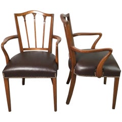 Pair of Mahogany and Leather Hepplewhite Stuye Armchairs