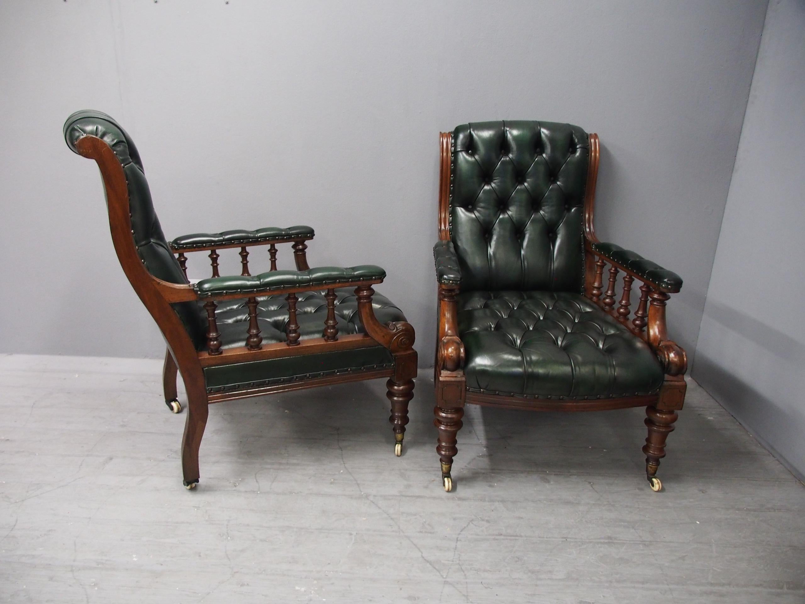 Pair of Mahogany and Leather Library Chairs For Sale 6