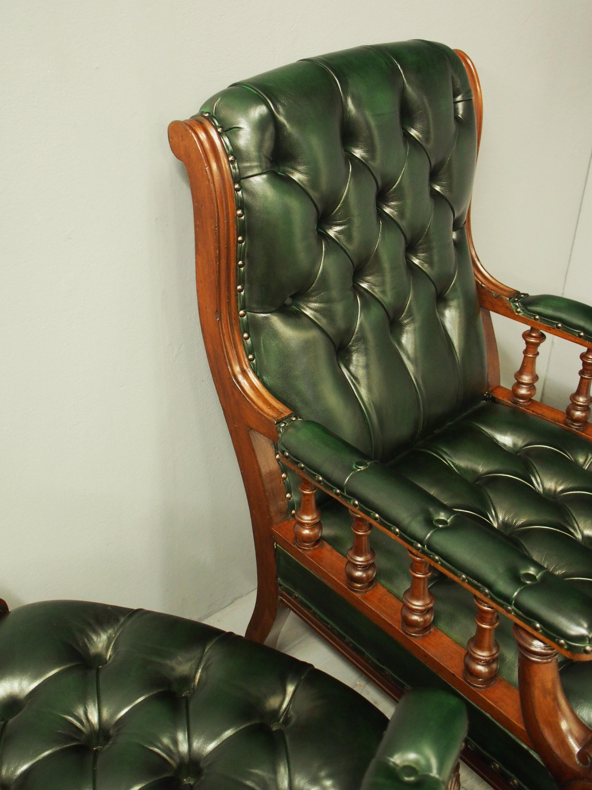 Pair of Mahogany and Leather Library Chairs For Sale 9
