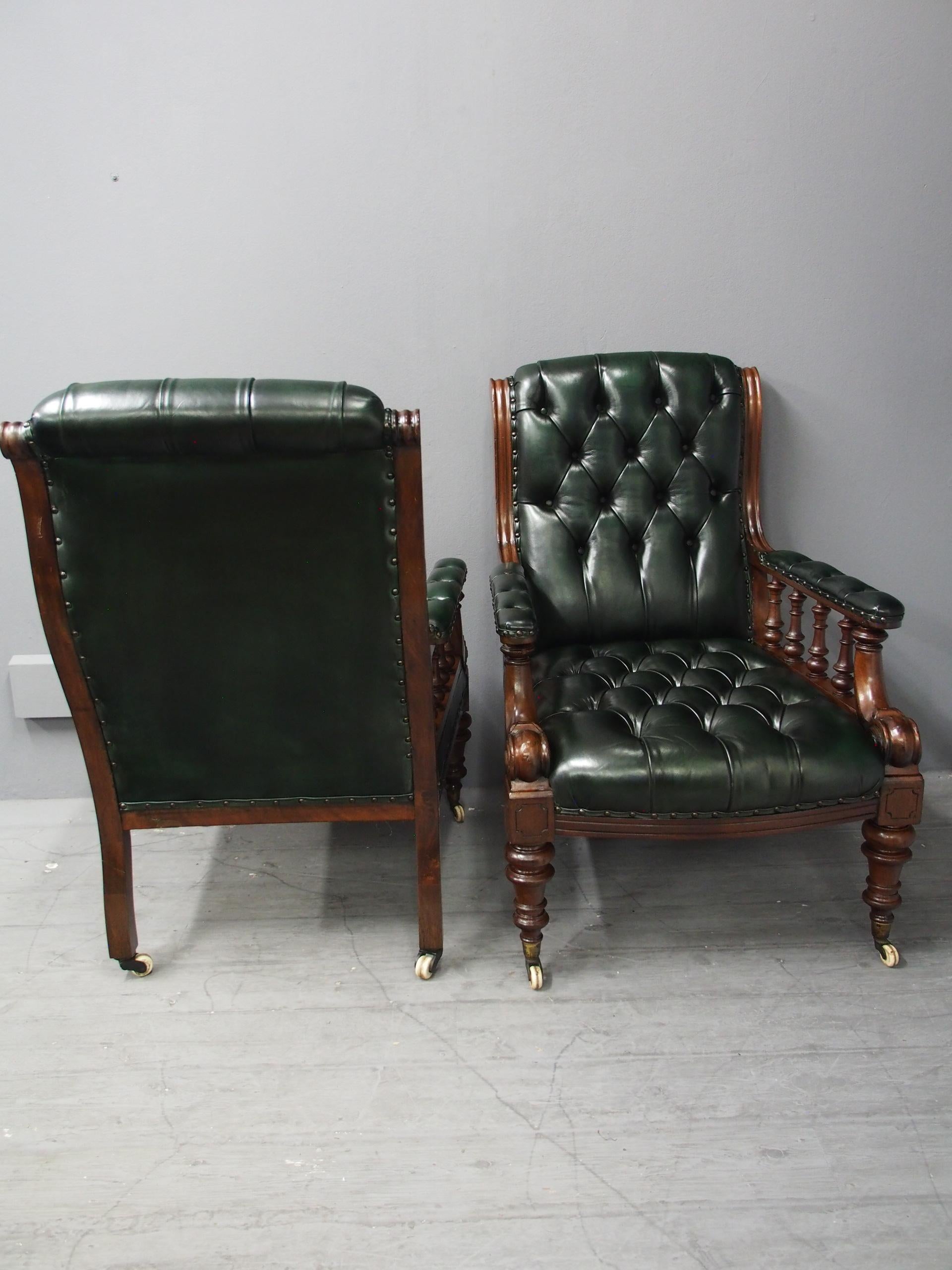 Pair of Mahogany and Leather Library Chairs For Sale 10