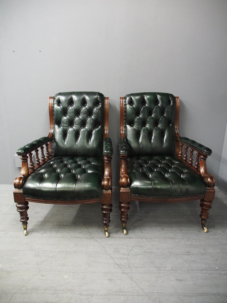Pair of Mahogany and Leather Library Chairs For Sale at 1stDibs
